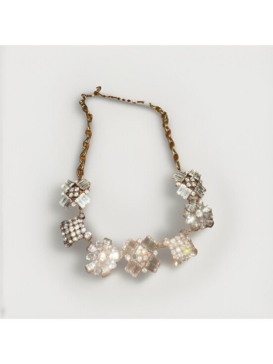 J. Crew Jewelry - J.Crew Crystal Statement Necklace Flower Cluster Rhinestone Bib Gold Tone Y2K
